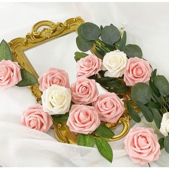 25 Count | Blush Pink & Champagne Artificial Flowers Wedding Bouquet Centerpiece - Picture 2 of 4